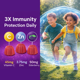 Kids Black Elderberry, Vitamin C & Zinc Gummies - Triple Immune Support