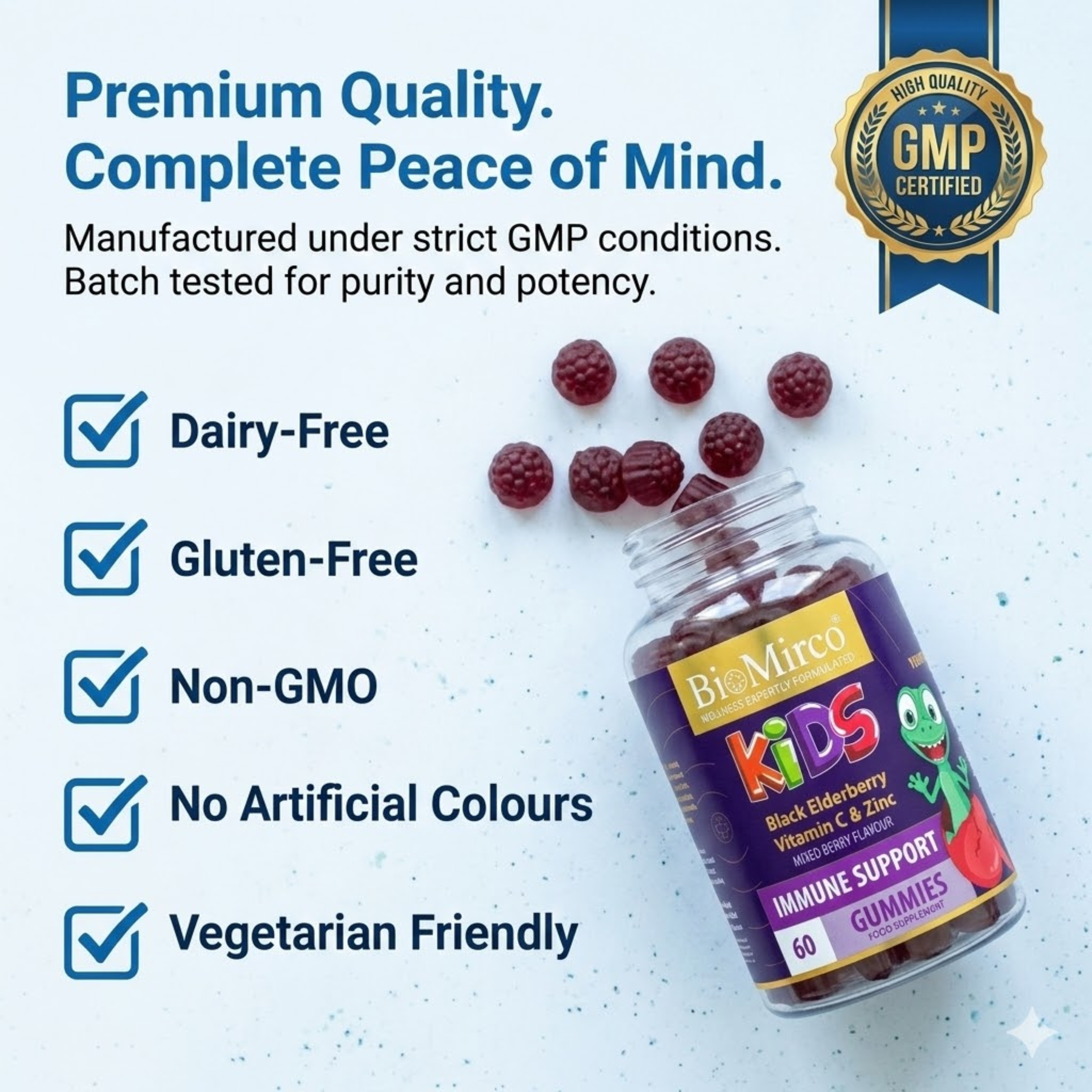 Kids Black Elderberry, Vitamin C & Zinc Gummies - Triple Immune Support