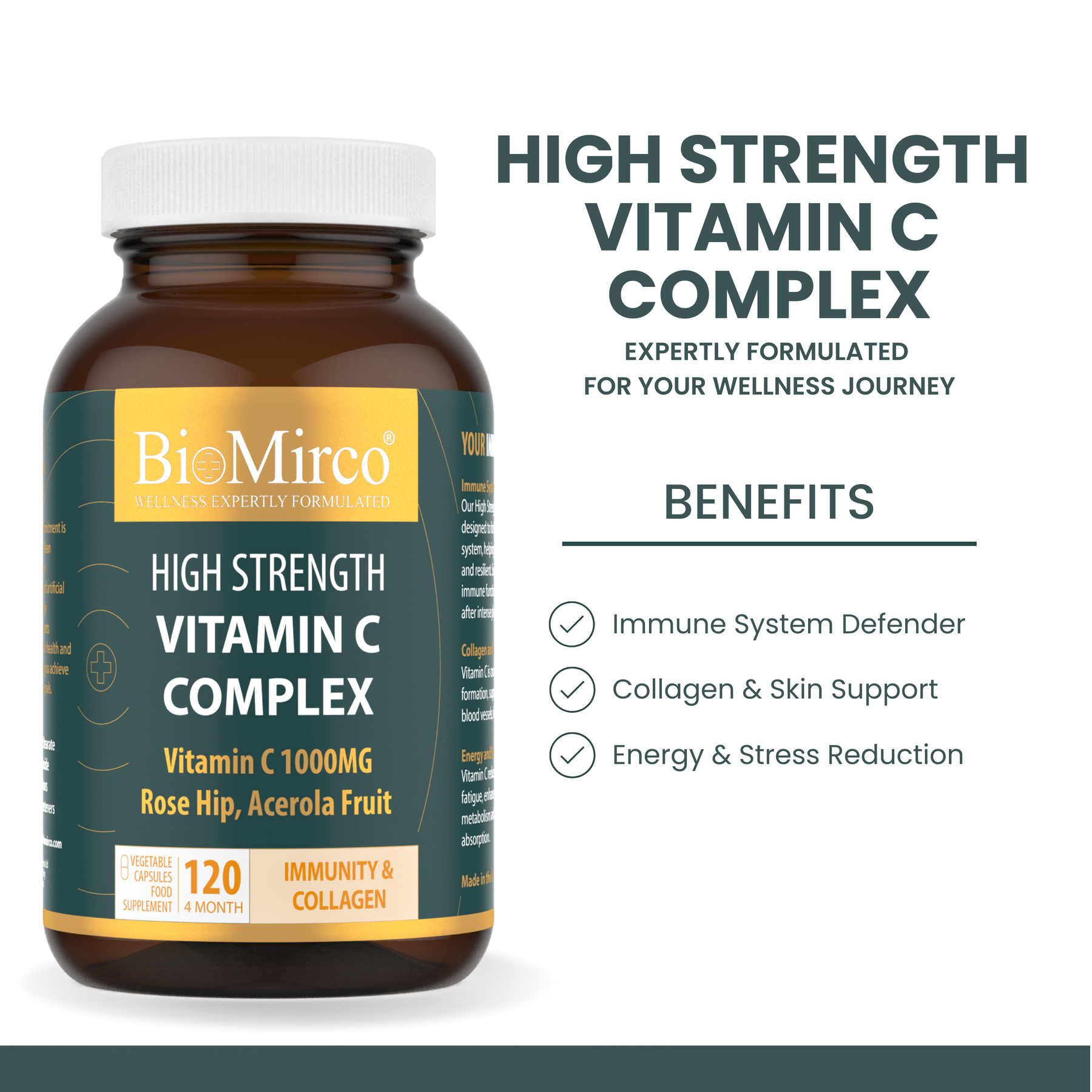 High Strength Vitamin C Complex - With Rose Hip & Acerola