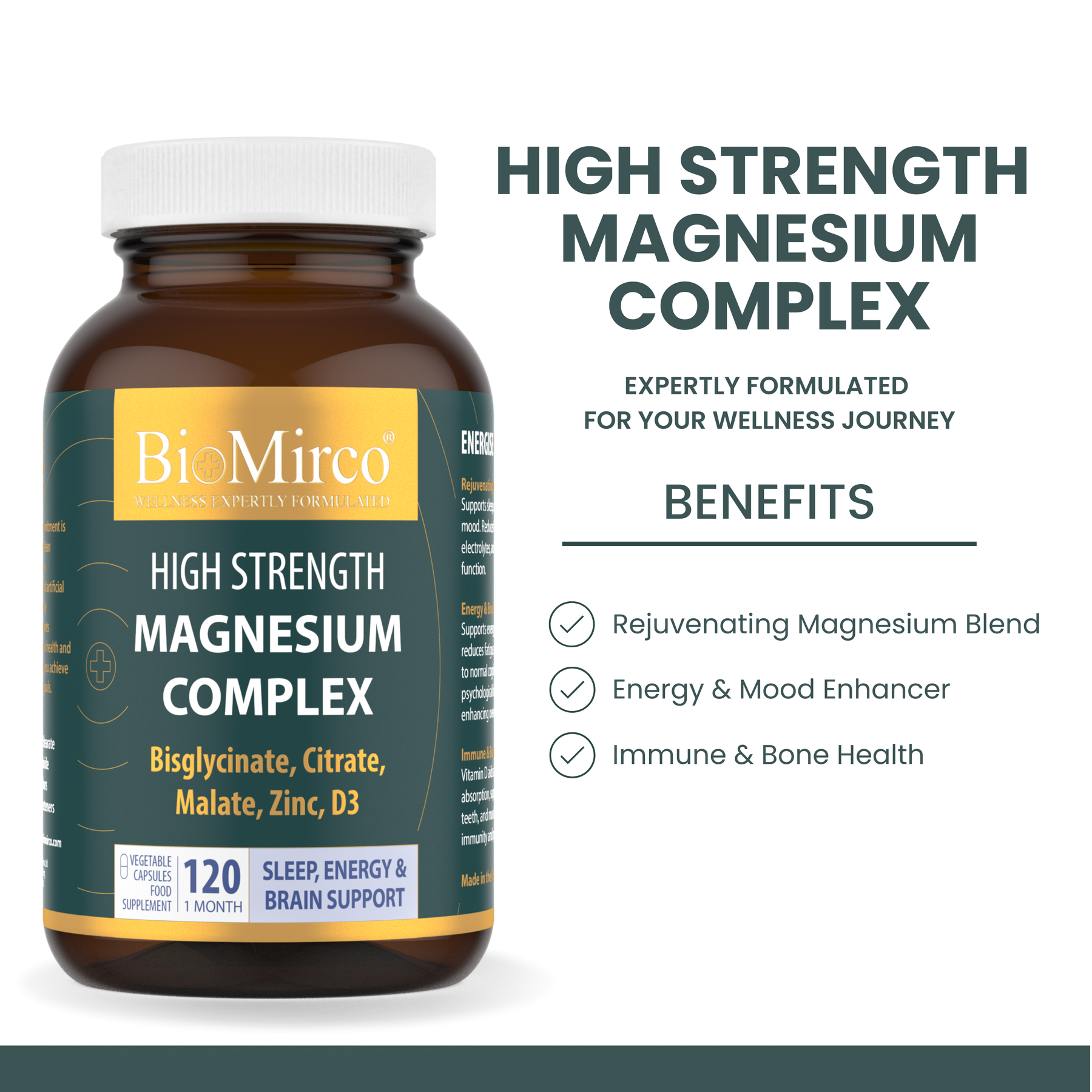 High Strength Magnesium Complex - With Zinc & Vegan Vitamin D3